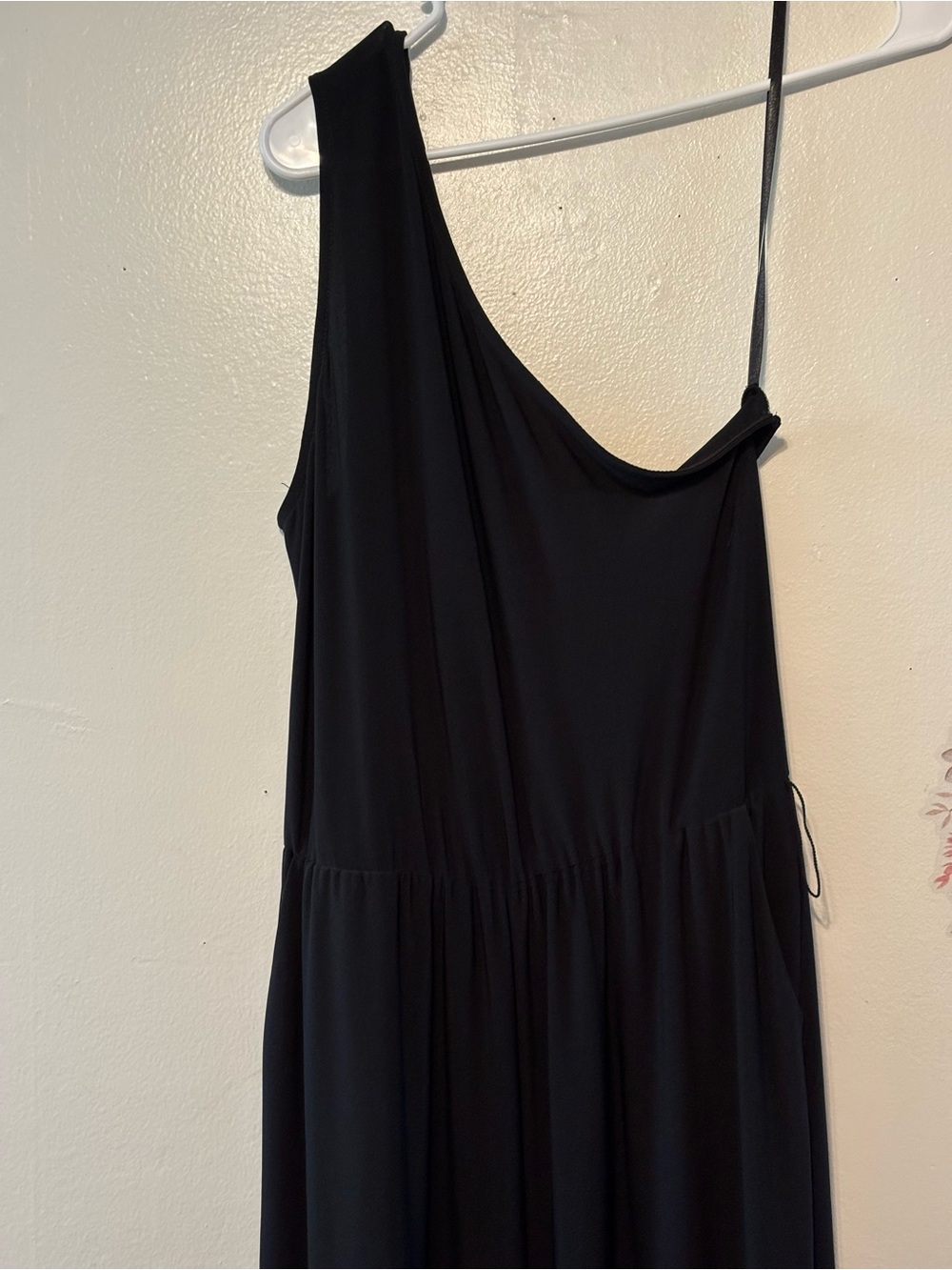 New York & Company Black One-Shoulder Gathered-Waist Maxi Dress